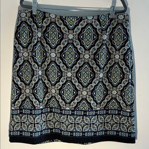 Talbots, Women’s Size 16W Black and Blue Patterned Pencil Skirt